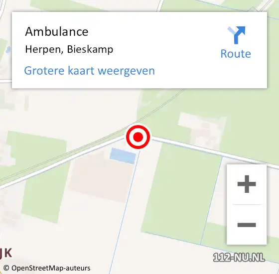 Locatie op kaart van de 112 melding: Ambulance Herpen, Bieskamp op 18 oktober 2018 11:18
