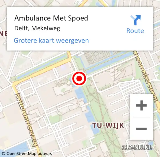 Locatie op kaart van de 112 melding: Ambulance Met Spoed Naar Delft, Mekelweg op 18 oktober 2018 11:30