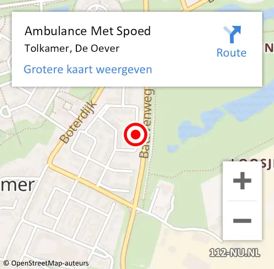 Locatie op kaart van de 112 melding: Ambulance Met Spoed Naar Tolkamer, De Oever op 18 oktober 2018 11:34