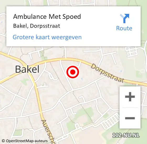 Locatie op kaart van de 112 melding: Ambulance Met Spoed Naar Bakel, Dorpsstraat op 18 oktober 2018 11:55