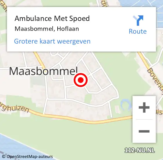 Locatie op kaart van de 112 melding: Ambulance Met Spoed Naar Maasbommel, Hoflaan op 18 oktober 2018 13:31