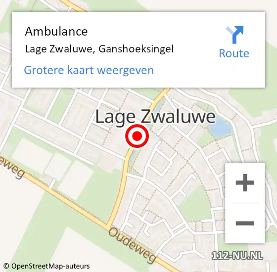 Locatie op kaart van de 112 melding: Ambulance Lage Zwaluwe, Ganshoeksingel op 18 oktober 2018 14:00