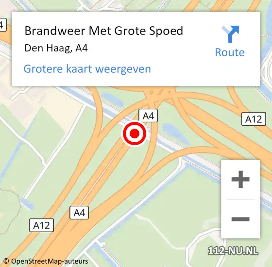 Locatie op kaart van de 112 melding: Brandweer Met Grote Spoed Naar Den Haag, A4 op 18 oktober 2018 14:05