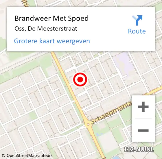 Locatie op kaart van de 112 melding: Brandweer Met Spoed Naar Oss, De Meesterstraat op 18 oktober 2018 15:08