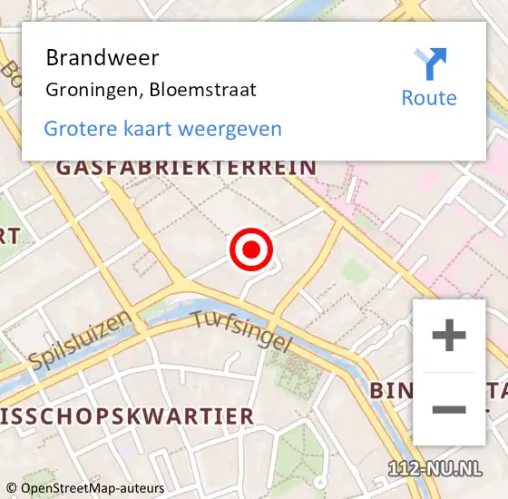 Locatie op kaart van de 112 melding: Brandweer Groningen, Bloemstraat op 18 oktober 2018 15:28