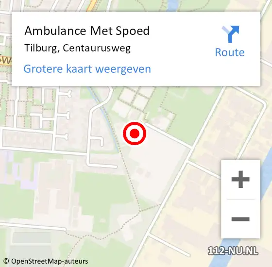 Locatie op kaart van de 112 melding: Ambulance Met Spoed Naar Tilburg, Centaurusweg op 18 oktober 2018 15:43