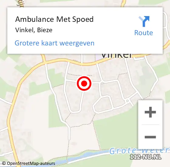 Locatie op kaart van de 112 melding: Ambulance Met Spoed Naar Vinkel, Bieze op 18 oktober 2018 15:57