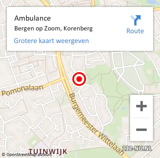 Locatie op kaart van de 112 melding: Ambulance Bergen op Zoom, Korenberg op 18 oktober 2018 16:25