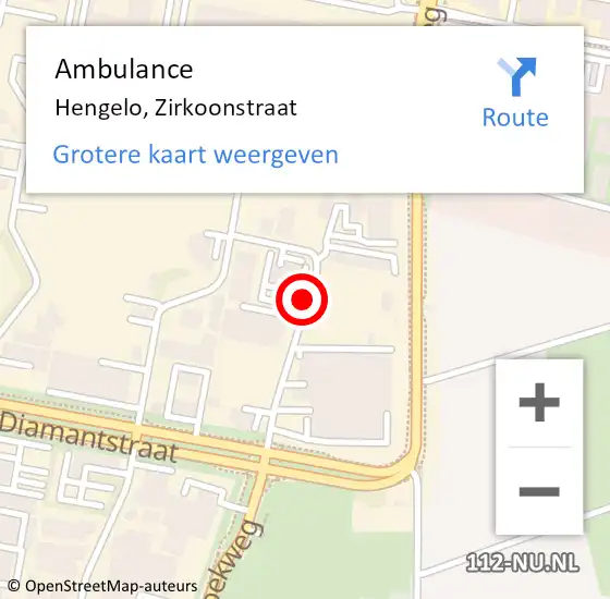 Locatie op kaart van de 112 melding: Ambulance Hengelo, Zirkoonstraat op 18 oktober 2018 18:45