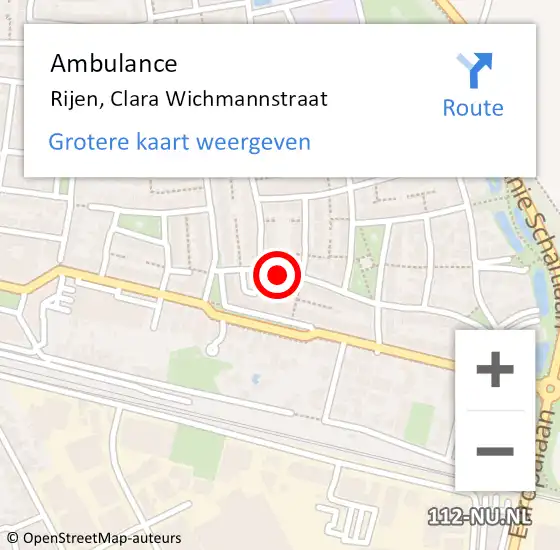 Locatie op kaart van de 112 melding: Ambulance Rijen, Clara Wichmannstraat op 18 oktober 2018 21:47