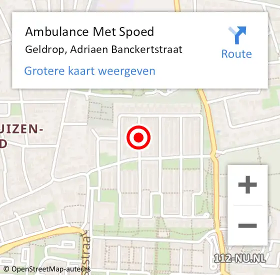 Locatie op kaart van de 112 melding: Ambulance Met Spoed Naar Geldrop, Adriaen Banckertstraat op 18 oktober 2018 22:39