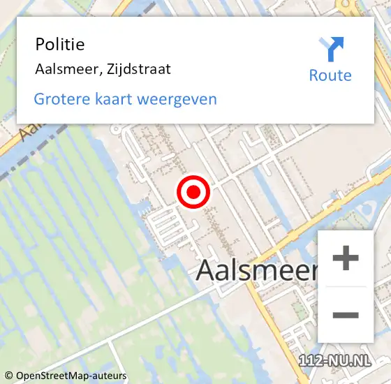 Locatie op kaart van de 112 melding: Politie Aalsmeer, Zijdstraat op 19 oktober 2018 03:56