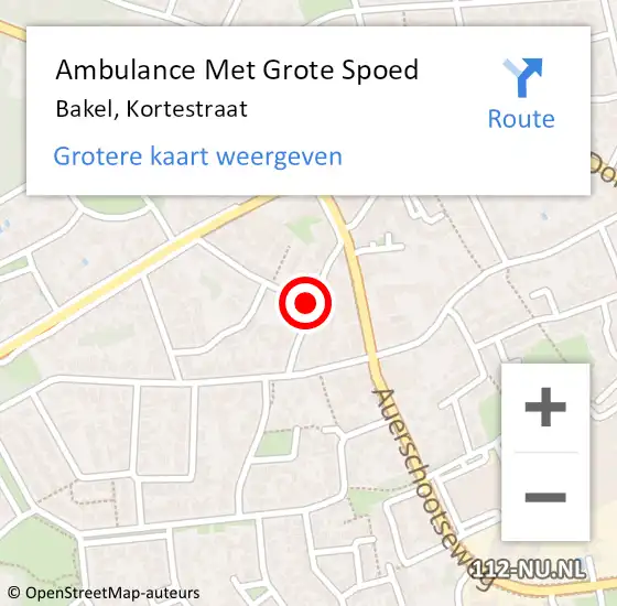 Locatie op kaart van de 112 melding: Ambulance Met Grote Spoed Naar Bakel, Kortestraat op 19 oktober 2018 04:11