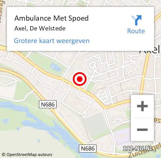 Locatie op kaart van de 112 melding: Ambulance Met Spoed Naar Axel, De Welstede op 19 oktober 2018 04:54