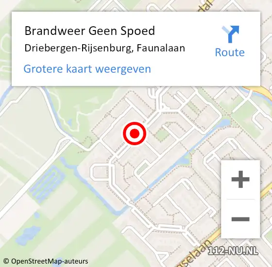 Locatie op kaart van de 112 melding: Brandweer Geen Spoed Naar Driebergen-Rijsenburg, Faunalaan op 19 oktober 2018 05:31