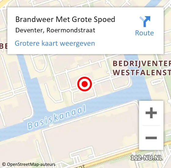 Locatie op kaart van de 112 melding: Brandweer Met Grote Spoed Naar Deventer, Roermondstraat op 19 oktober 2018 08:15