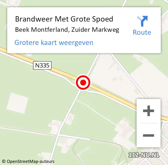 Locatie op kaart van de 112 melding: Brandweer Met Grote Spoed Naar Beek Montferland, Zuider Markweg op 19 oktober 2018 08:23