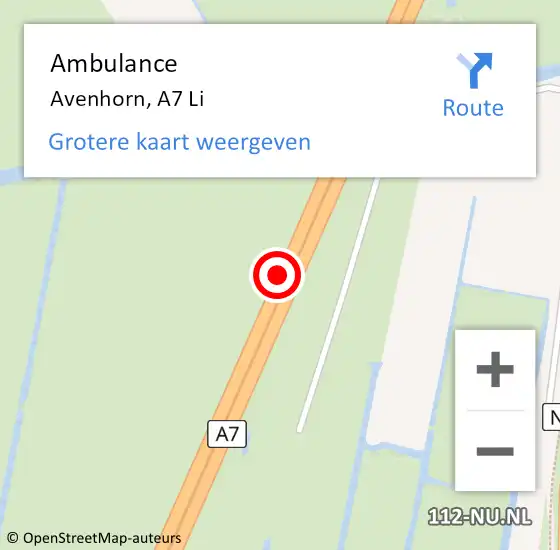 Locatie op kaart van de 112 melding: Ambulance Avenhorn, A7 Li op 19 oktober 2018 08:24