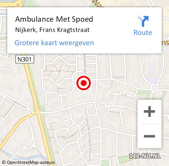 Locatie op kaart van de 112 melding: Ambulance Met Spoed Naar Nijkerk, Frans Kragtstraat op 19 oktober 2018 08:53