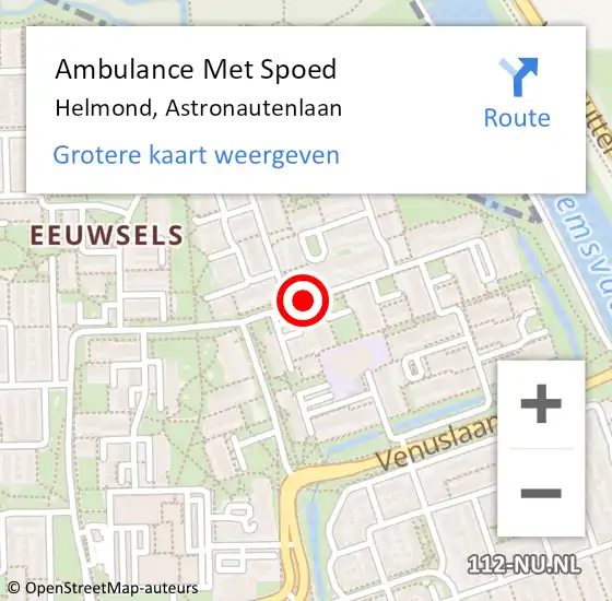 Locatie op kaart van de 112 melding: Ambulance Met Spoed Naar Helmond, Astronautenlaan op 19 oktober 2018 09:15