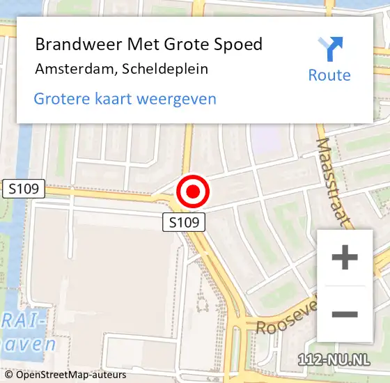Locatie op kaart van de 112 melding: Brandweer Met Grote Spoed Naar Amsterdam, Scheldeplein op 19 oktober 2018 09:36