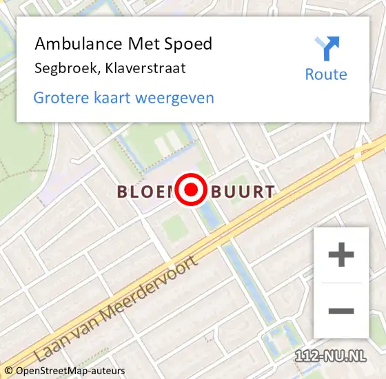 Locatie op kaart van de 112 melding: Ambulance Met Spoed Naar Segbroek, Klaverstraat op 19 oktober 2018 09:46