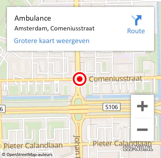 Locatie op kaart van de 112 melding: Ambulance Amsterdam, Comeniusstraat op 19 oktober 2018 09:49