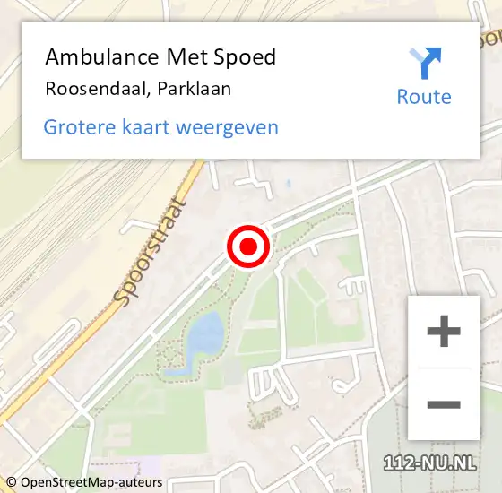 Locatie op kaart van de 112 melding: Ambulance Met Spoed Naar Roosendaal, Parklaan op 19 oktober 2018 09:52