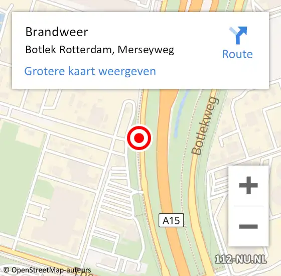 Locatie op kaart van de 112 melding: Brandweer Botlek Rotterdam, Merseyweg op 19 oktober 2018 10:04