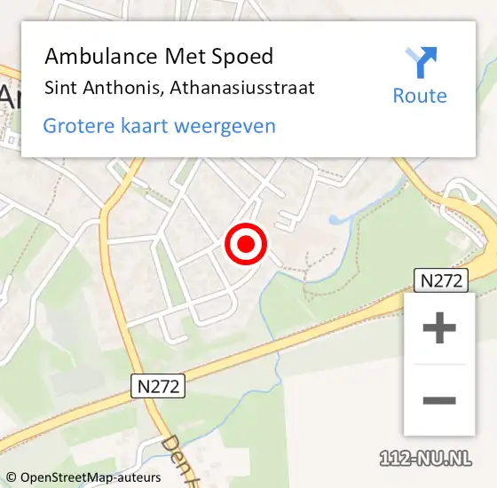 Locatie op kaart van de 112 melding: Ambulance Met Spoed Naar Sint Anthonis, Athanasiusstraat op 19 oktober 2018 10:51