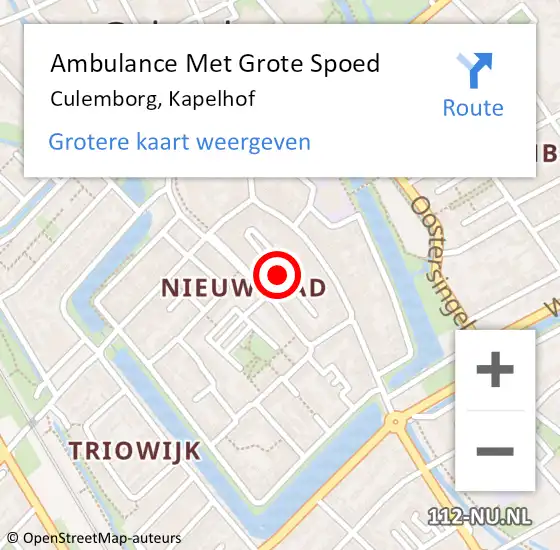 Locatie op kaart van de 112 melding: Ambulance Met Grote Spoed Naar Culemborg, Kapelhof op 19 oktober 2018 11:20