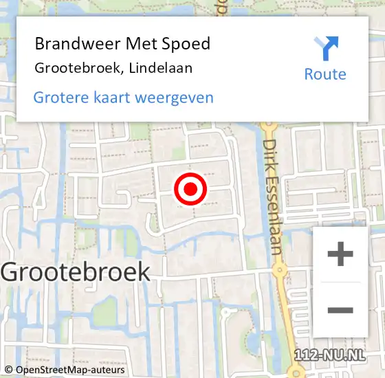 Locatie op kaart van de 112 melding: Brandweer Met Spoed Naar Grootebroek, Lindelaan op 19 oktober 2018 12:35