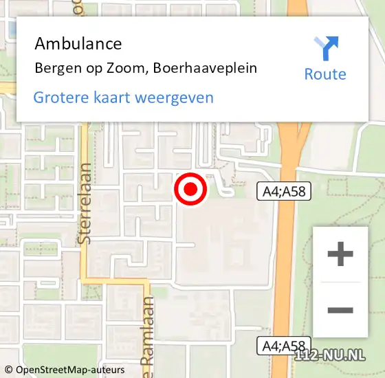 Locatie op kaart van de 112 melding: Ambulance Bergen op Zoom, Boerhaaveplein op 19 oktober 2018 12:39