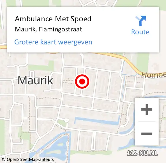 Locatie op kaart van de 112 melding: Ambulance Met Spoed Naar Maurik, Flamingostraat op 19 oktober 2018 12:43