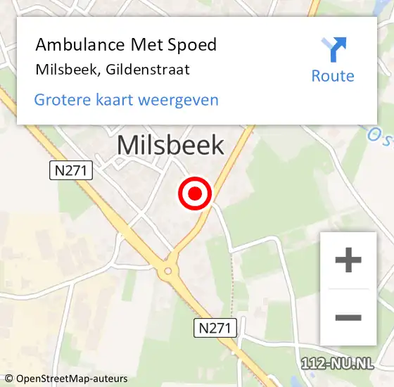 Locatie op kaart van de 112 melding: Ambulance Met Spoed Naar Milsbeek, Gildenstraat op 19 oktober 2018 13:21