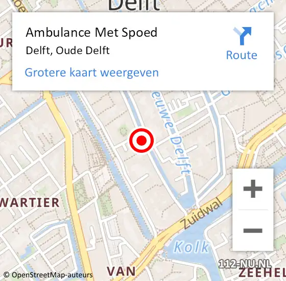 Locatie op kaart van de 112 melding: Ambulance Met Spoed Naar Delft, Oude Delft op 19 oktober 2018 13:44