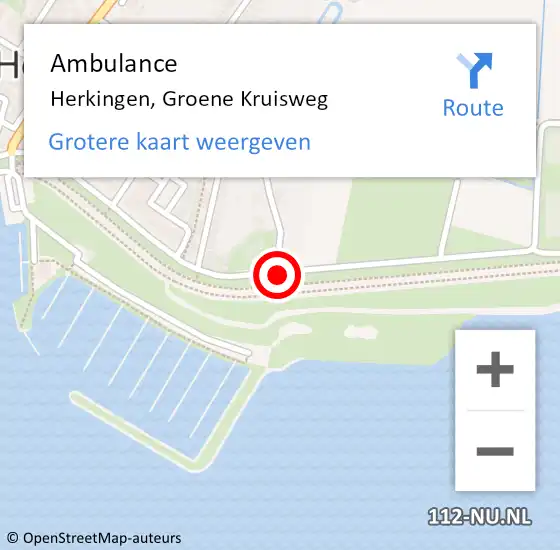 Locatie op kaart van de 112 melding: Ambulance Herkingen, Groene Kruisweg op 19 oktober 2018 13:54