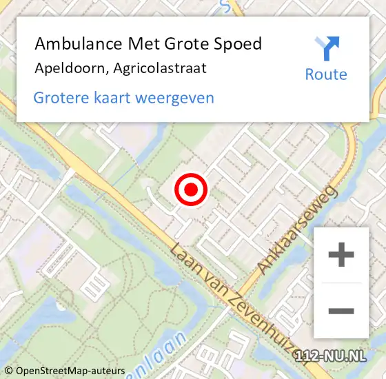 Locatie op kaart van de 112 melding: Ambulance Met Grote Spoed Naar Apeldoorn, Agricolastraat op 19 oktober 2018 14:48