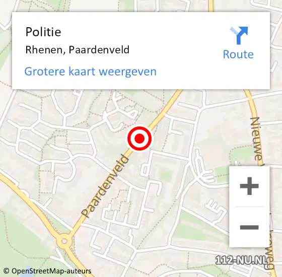 Locatie op kaart van de 112 melding: Politie Rhenen, Paardenveld op 19 oktober 2018 16:57