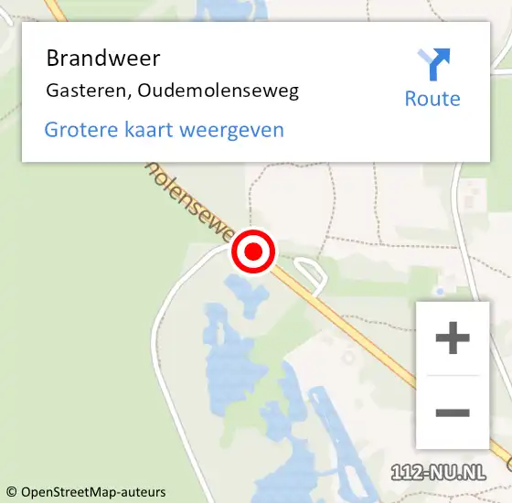 Locatie op kaart van de 112 melding: Brandweer Gasteren, Oudemolenseweg op 19 oktober 2018 18:25