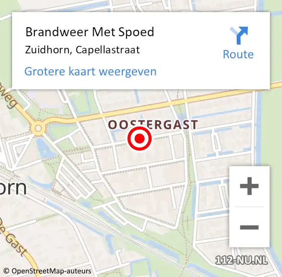 Locatie op kaart van de 112 melding: Brandweer Met Spoed Naar Zuidhorn, Capellastraat op 19 oktober 2018 18:45