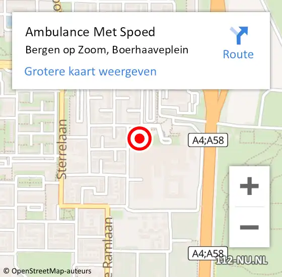 Locatie op kaart van de 112 melding: Ambulance Met Spoed Naar Bergen op Zoom, Boerhaaveplein op 19 oktober 2018 20:02