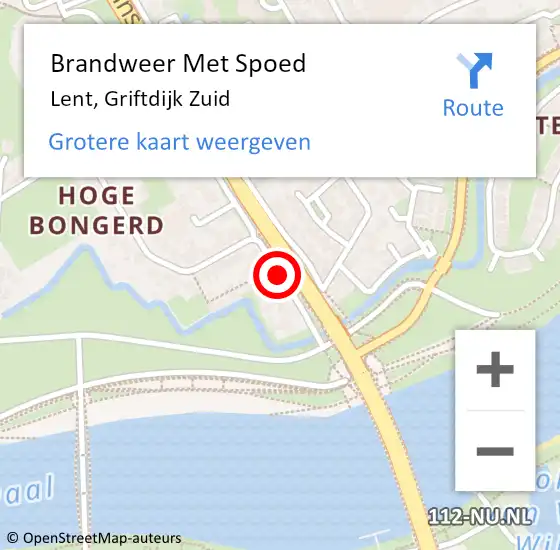 Locatie op kaart van de 112 melding: Brandweer Met Spoed Naar Lent, Griftdijk Zuid op 19 oktober 2018 20:07