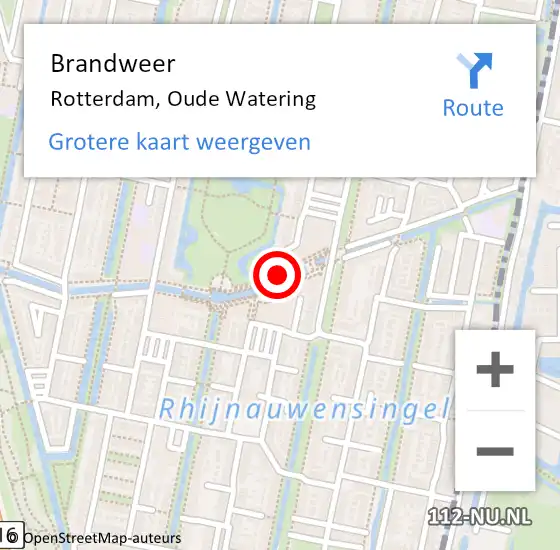 Locatie op kaart van de 112 melding: Brandweer Rotterdam, Oude Watering op 19 oktober 2018 20:45
