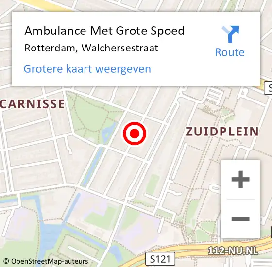 Locatie op kaart van de 112 melding: Ambulance Met Grote Spoed Naar Rotterdam, Walchersestraat op 19 oktober 2018 20:46