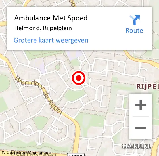 Locatie op kaart van de 112 melding: Ambulance Met Spoed Naar Helmond, Rijpelplein op 19 oktober 2018 22:54