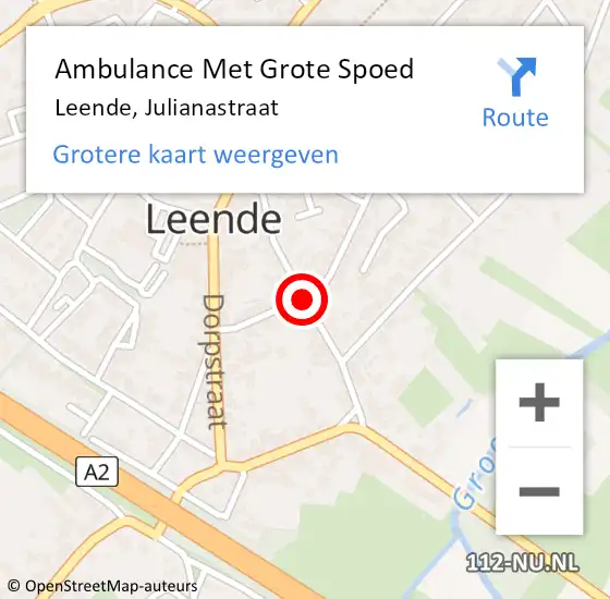 Locatie op kaart van de 112 melding: Ambulance Met Grote Spoed Naar Leende, Julianastraat op 20 oktober 2018 00:06