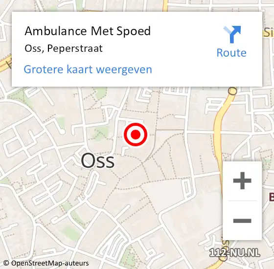 Locatie op kaart van de 112 melding: Ambulance Met Spoed Naar Oss, Peperstraat op 20 oktober 2018 00:18