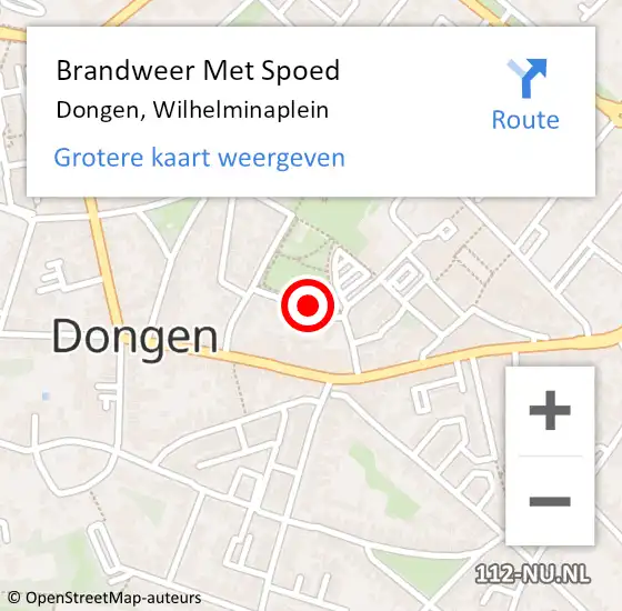 Locatie op kaart van de 112 melding: Brandweer Met Spoed Naar Dongen, Wilhelminaplein op 20 oktober 2018 01:34