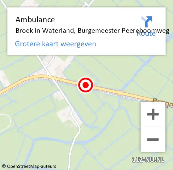 Locatie op kaart van de 112 melding: Ambulance Broek in Waterland, Burgemeester Peereboomweg op 20 oktober 2018 02:10